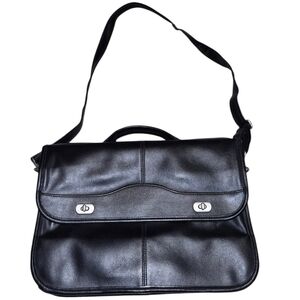 Black Faux Leather Messenger Bag Crossbody Briefcase Style